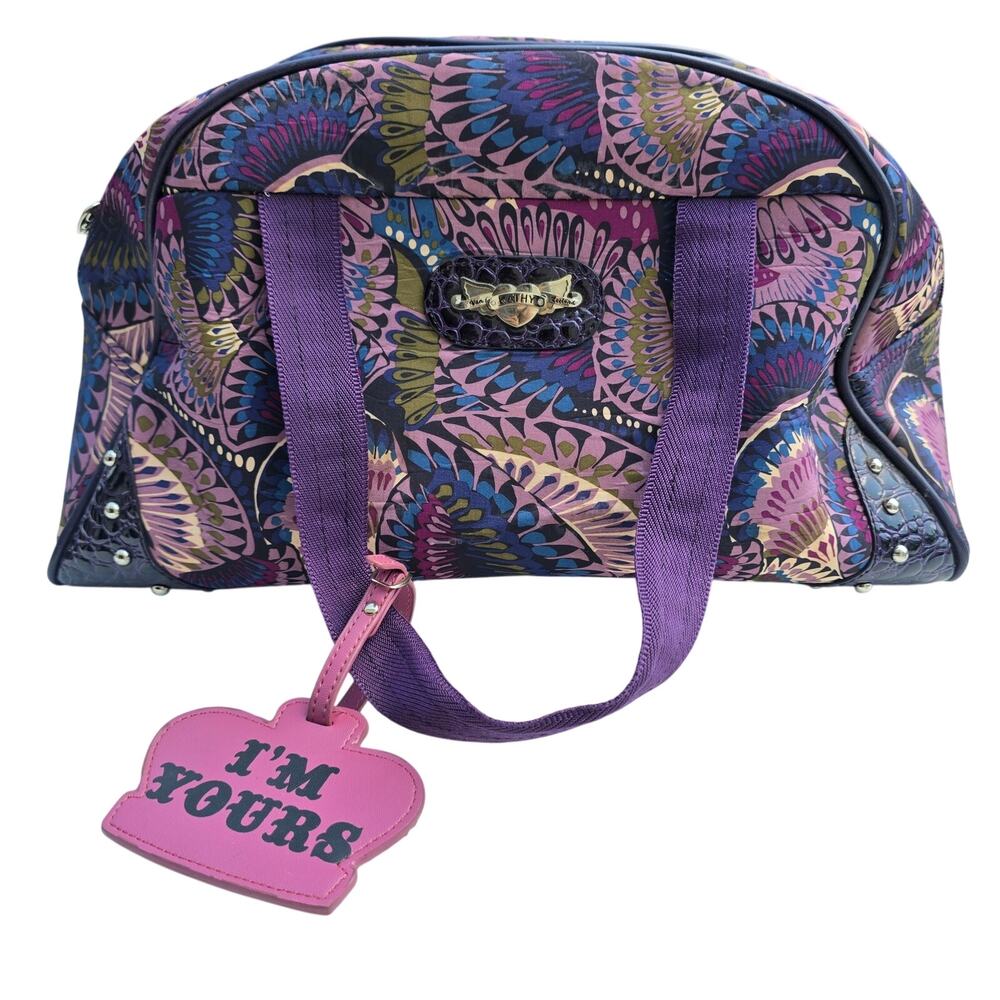Kathy Van Zeeland Weekender Travel Duffel Bag Purple Paisley Faux Alligator Trim